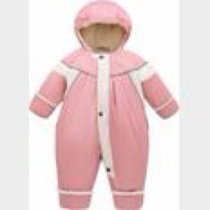Pink Hooded Infant Snowsuit with White Trim